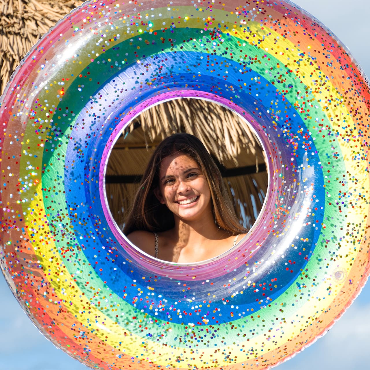 PoolCandy Classic Rainbow Glitter Jumbo Pool Tube